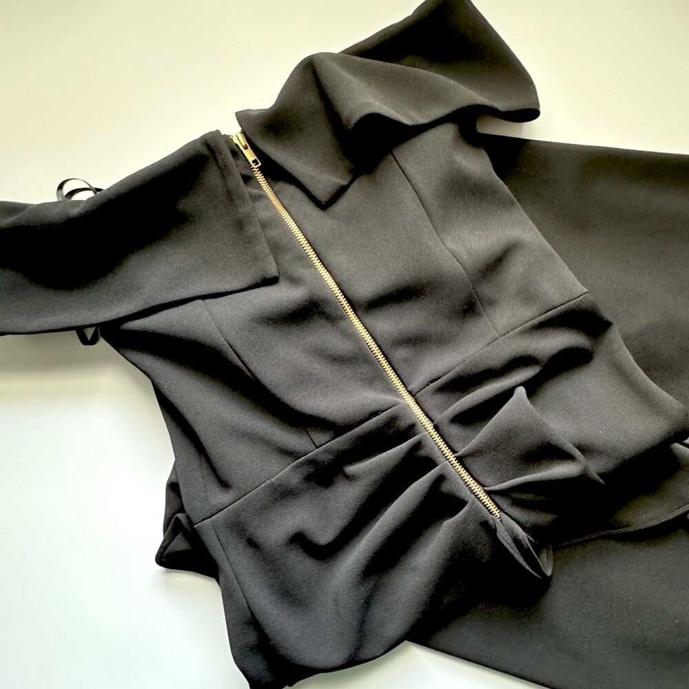 Aqua Off-the-Shoulder Scuba Crepe Gown